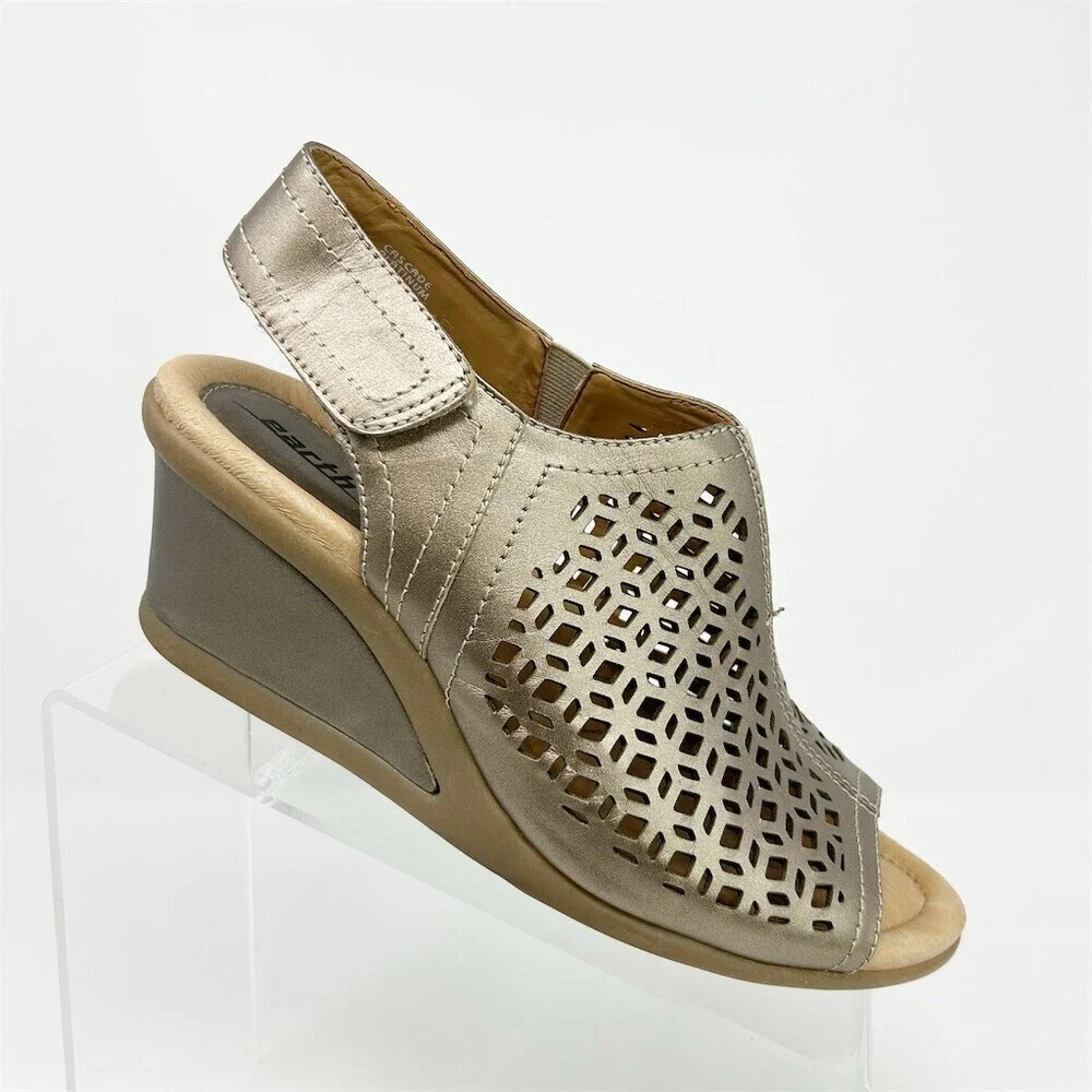 Earth Cascade Slingback Wedge Sandals Gold Laser Cut Comfort Casual Size 8.5